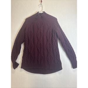 LL Bean Burgundy Cable Knit Sweater Wool Blend Cozy Fisherman Pullover S